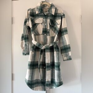 Blank NYC Green and White Plaid Belted Shacket Coat